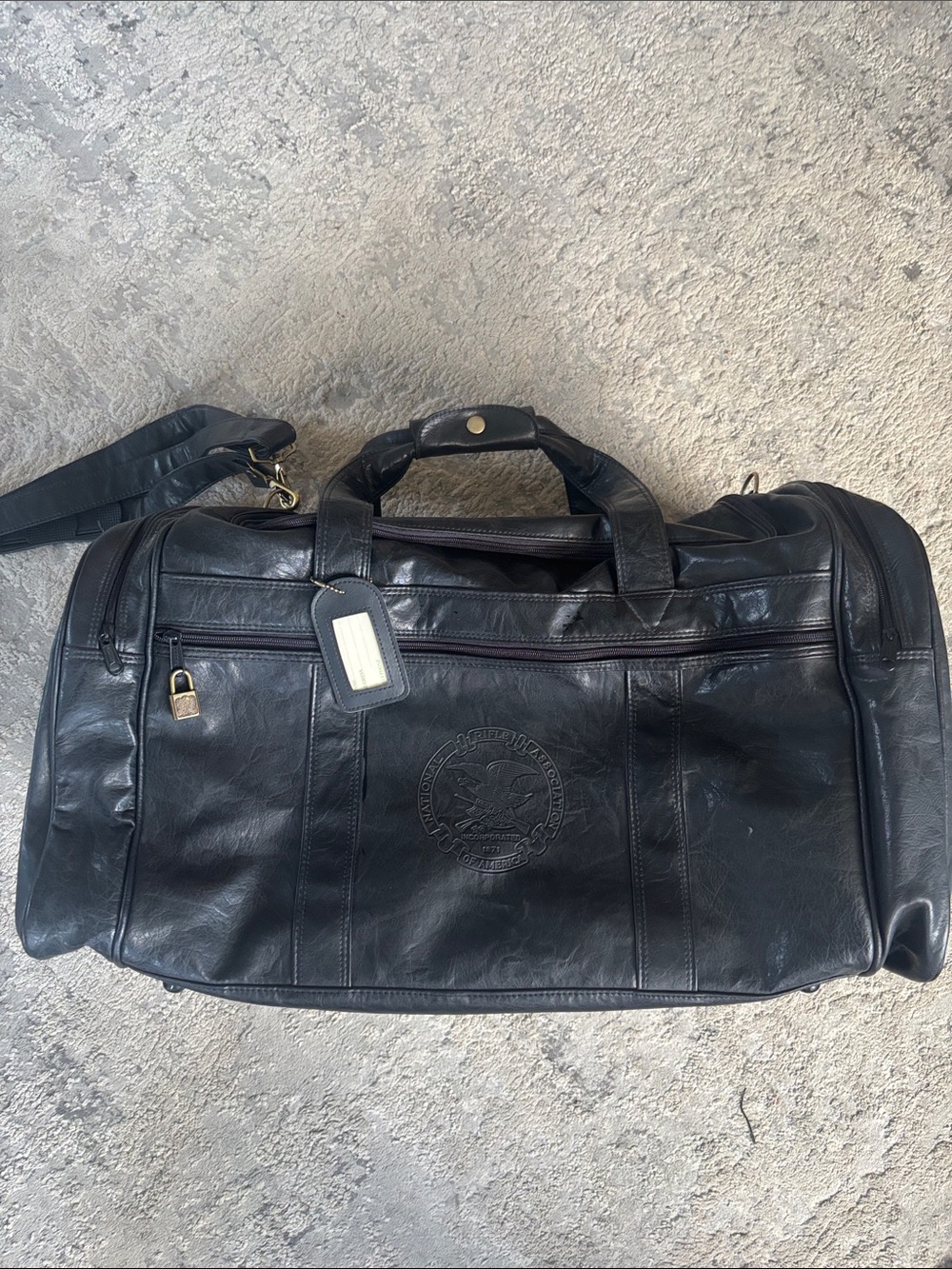 VINTAGE 90s NRA Black Leather Weekender Duffel Bag RARE